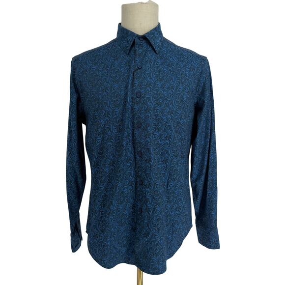 Robert Graham Woven Button Front Long Sleeve Bogart Navy Blue Black Damask M - Picture 9 of 9